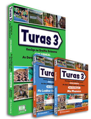 "0 Ceachtanna úra bríomhara a spreagfaidh scoláirí chun foghlama. 0 Litríocht ón Liosta Téacsanna Ainmnithe clúdaithe ar bhealach cruthaitheach agus cuimsitheach. 0 Ábhair chomhaimseartha ón bhfíorshaol curtha i láthair ar bhealach soiléir agus spreagúil. 0 Téacsanna tarraingteacha a spreagfaidh scoláirí chun cainte. 0 Tascanna éisteachta agus scríbhneoireachta a thacóidh leis an bhfoghlaim. 0 Cur chuige struchtúrtha scafláilte i ngach ceacht. 0 Físcheachtanna nua le cuir i láthair shamplacha chun cabhrú le scoláirí ullmhú dá gcuid MRBanna. 0 Béim ar phríomhscileanna na Sraithe Sóisearaí – ag obair le daoine eile san áireamh – sna gníomhaíochtaí agus sna tascanna. 0 Béim ar an bhféinmheasúnú tar éis topaicí tábhachtacha chun cabhrú le scoláirí monatóireacht a dhéanamh ar a gcuid dul chun cinn. 0 Cleachtaí athbhreithnithe i rith agus ag deireadh gach caibidle. 0 Ceachtanna gramadaí suite i gcomhthéacs réadúil chomh maith le Treoir Ghramadaí atá éasca a thuiscint ar chúl an leabhair. 0 Míreanna cultúir a nascfaidh an pobal teanga leis an seomra ranga agus a chabhróidh leis an scoláire na scileanna cuí a fhorbairt do na Measúnuithe Rangbhunaithe. 0 Réimse leathan cleachtaí scríbhneoireachta sa chaibidil ‘An Mhír Scríbhneoireachta’."